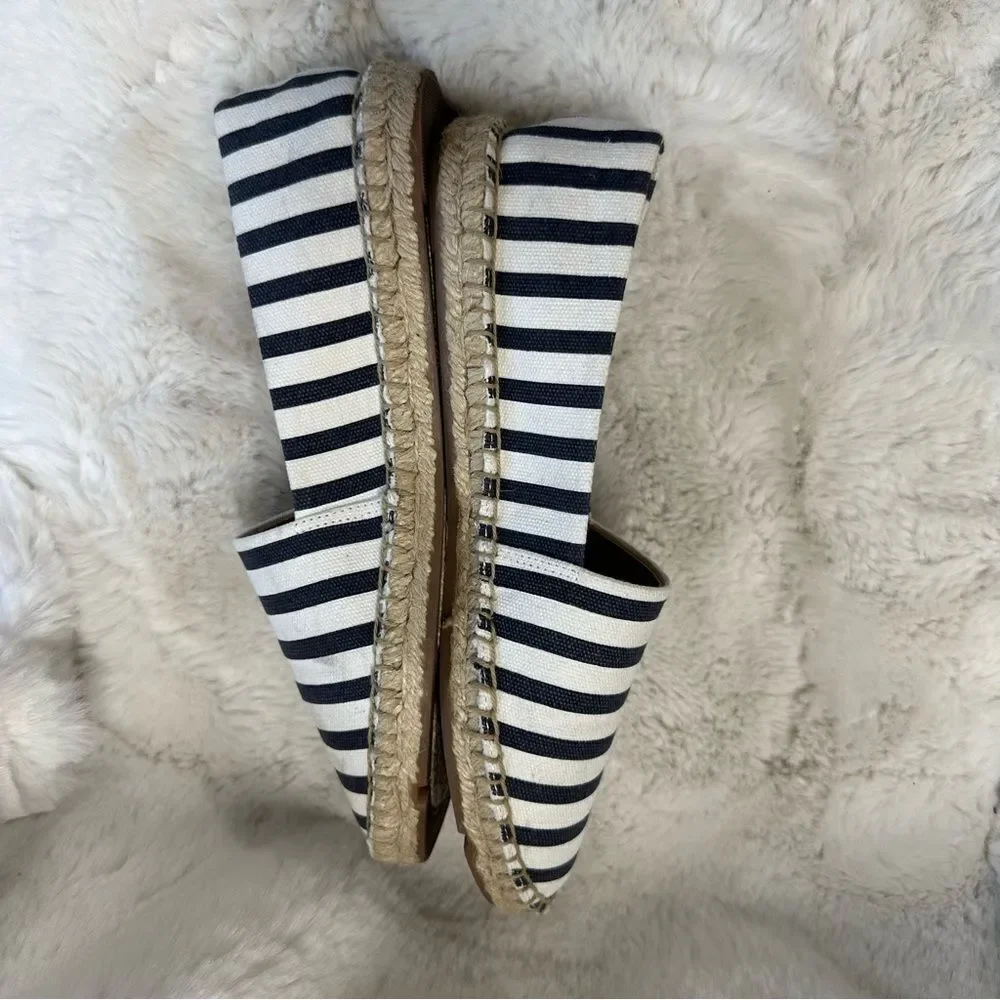 J. Crew Womens Striped Canvas Slip-On Flat Espadrilles Navy White Size 7.5